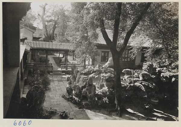 Rock garden and covered walkway at Ta Yuan Fu, Yenching