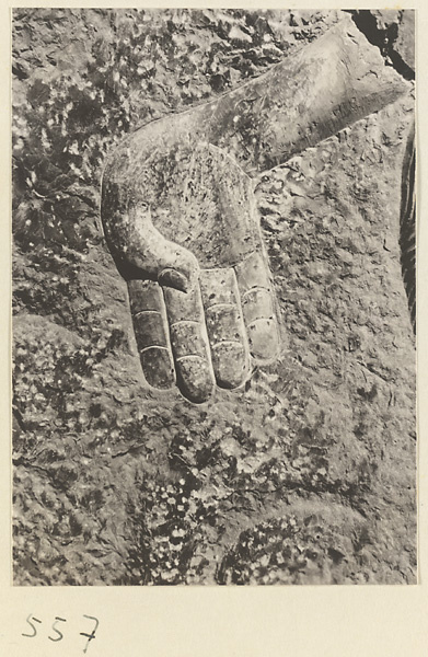 Detail of relief at Yuquan Hill showing hand