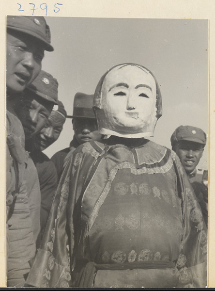 Soldier in mask and costume at New Year's