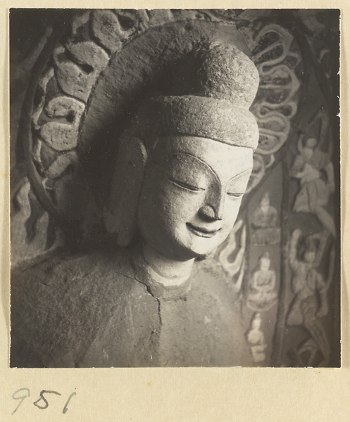 Detail of Cave 5 at Yun'gang showing the head of a statue of Buddha on the north wall of the front chamber