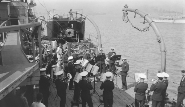 Ship's band playing on deck of HMS Magnolia