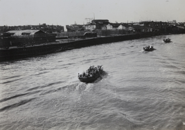 Japanese marines in armoured boats, Soochow Creek, Shanghai, October 1937