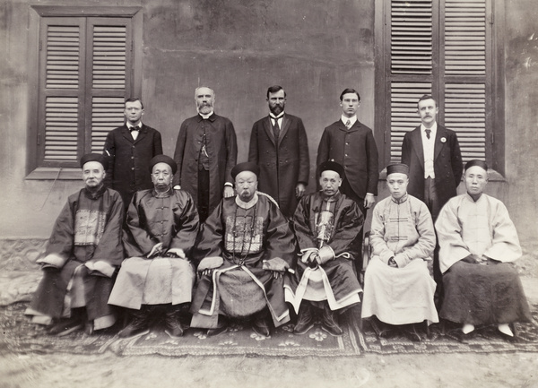 Missionaries and magistrates at the opening of the new hospital, Yongchun