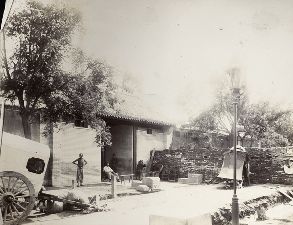 Gateway of American Legation, and barricade, Peking