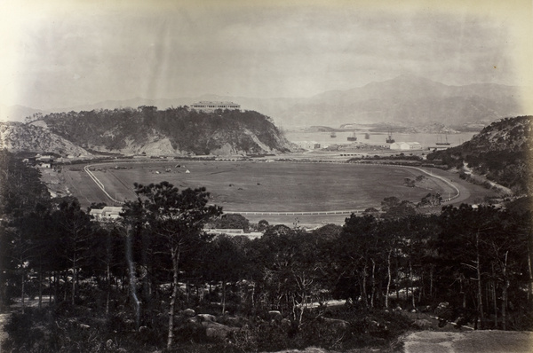 Happy Valley Racecourse with harbour visible in the background, Hong Kong
