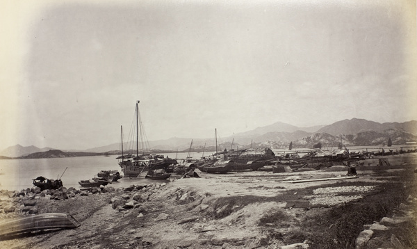 Chinese junks on shore of East Point, Hong Kong