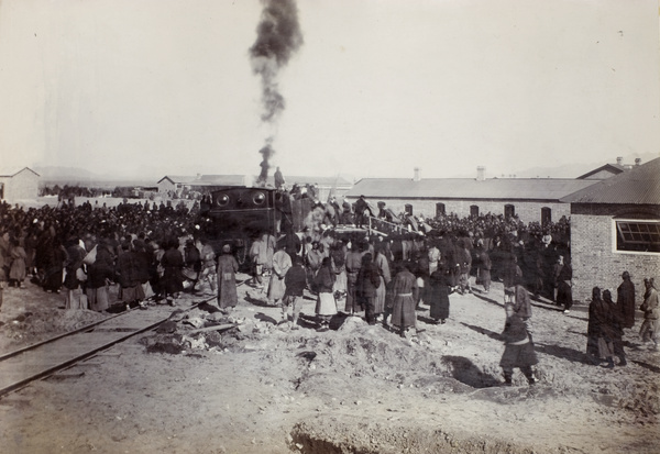 Labourers around the train and railway, Hong Kong