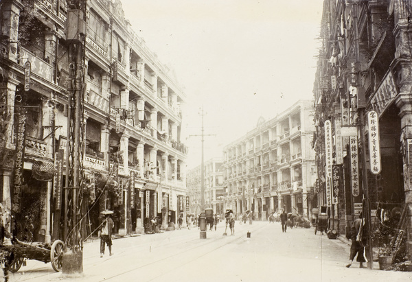 Shop signs and pedestrians, Queen's Road, Hong Kong
