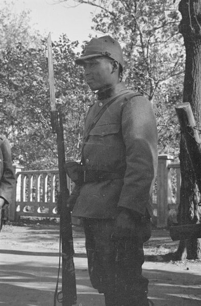 Japanese soldier at Jessfield Railway Bridge, Shanghai