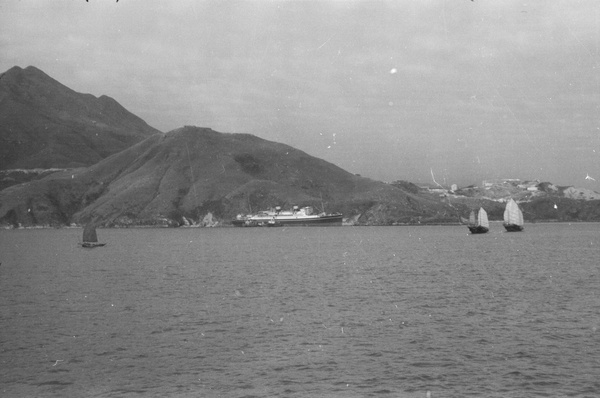 ASAMA MARU, aground due to 1937 typhoon, with tugs, Hong Kong