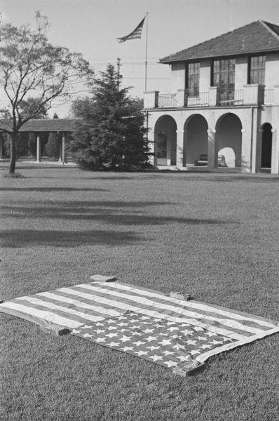 An American flag placed on the lawn, campus of St. Mary’s Hall (圣玛利亚女中), Shanghai