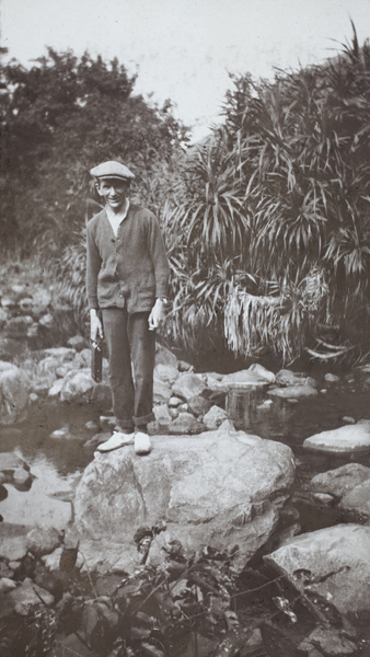 Frederick George Trobridge, with his camera, on Lantau Island (大嶼山), Hong Kong