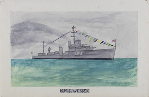 Watercolour of H.M.S. Wessex