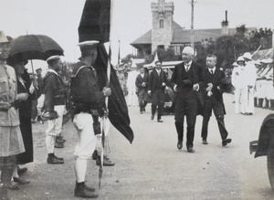 Sir Reginald Johnson passing the Chinese guard of honour, Weihai, 1930