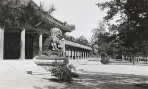 Two stone lions guarding a palace in the Forbidden City, Beijing