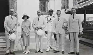 Group photograph of British and Siamese officers and a lady, Bangkok