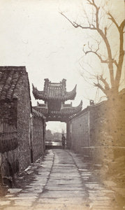 A paved street and entrance gate, Ningbo
