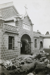 The entrance of a nearly finished Church, Chaotung, 1933