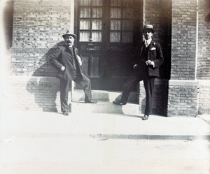 The Revd C. E. Darwent and C.M. Bain, outside The Manse, Shanghai