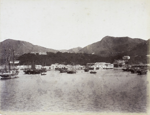 View of ships in harbour and Jardine offices, East Point, Hong Kong
