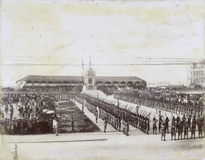 Gun salute during a ceremony at Statue Square, Hong Kong