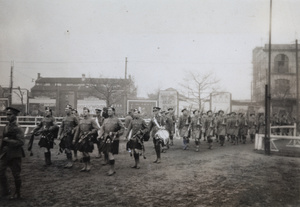 Shanghai Scottish Company and pipers, Shanghai Volunteer Corps route march, 1926