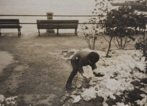 Marjorie Ephgrave playing in snow, Public Garden, Shanghai, 1931
