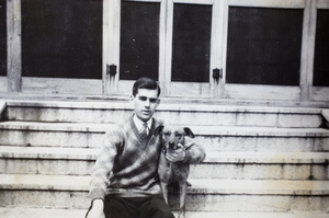 Jack Ephgrave with a pet dog, Shanghai