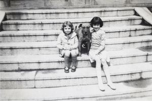 Marjorie Ephgrave and Joan Picozzi, with a dog, Shanghai