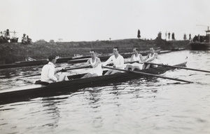 Men's four and cox sweep rowing on the Huangpu river, Shanghai