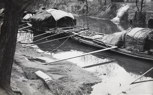 Sampans moored in a creek