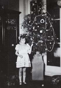 Peggie Clements with a Christmas tree, Shanghai