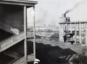 British Cigarette Company factory buildings and ships on the Huangpu, Shanghai