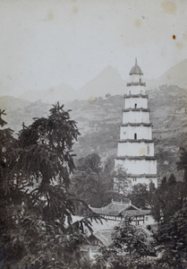 A pagoda and temple, near Chongqing