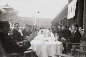 Royal Navy men having refreshments in the Forbidden City (故宮), Beijing (北京)