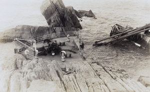 The wreck of the S.S. Chusan, Weihai (威海), three days after running aground - the bows