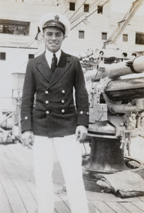 Les Palmer on the deck of H.M.S. Medway
