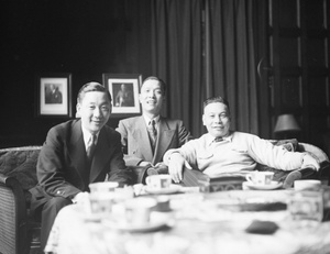 Chiang Ching-kuo, with two other men, Chinese Embassy, Moscow, 1946