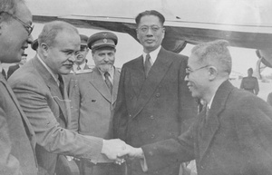 Molotov shaking hands with Wang Shijie, Moscow