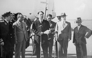 T.V. Soong at airfield during visit to Moscow