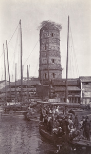 Zhongjiang Pagoda / Lighthouse (中江塔), and river boats, Wuhu