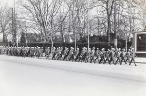 British troops and drummers (Shanghai Defence Force) marching, Shanghai
