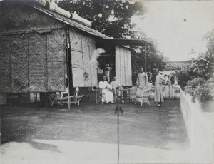 Taking tea on the terrace of the Assistants' Quarters, Lappa Island, near Macau