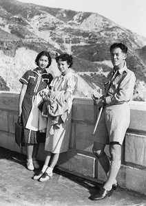 Bea Hutchinson with an unidentified woman and a man, Shing Mun Reservoir, Hong Kong