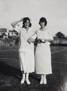 Gladys and Edie Gundry on the tennis lawn, 35 Tongshan Road, Hongkou, Shanghai