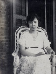 Young woman sitting on the verandah, 35 Tongshan Road, Hongkou, Shanghai