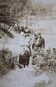 Sarah Hutchinson holding baby Bea, with Margie Hutchinson, Koukaza Park (French Park), Shanghai