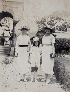 Mrs Sheridan with Frances and Hannah in the garden, 35 Tongshan Road, Hongkou, Shanghai