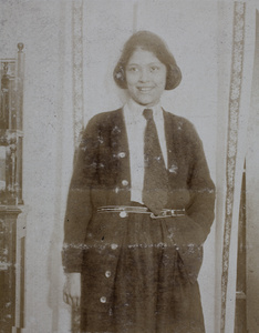 Mabel Parker, wearing an outfit with a tie, 35 Tongshan Road, Hongkou, Shanghai
