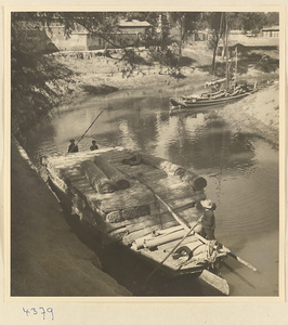 Boat loaded with reed mats on a river near Baoding